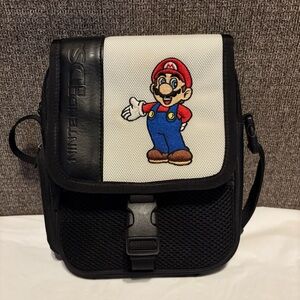 Nintendo DS Mario Carrying Case‎ Bag Black Strap Pockets Buckle Zippered